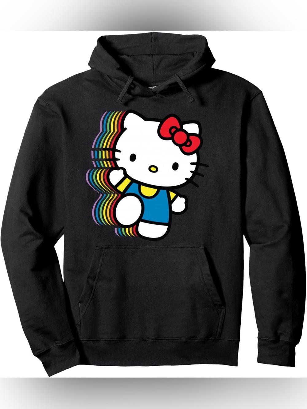 Hello Kitty Rainbow Glitch Graphic Pullover Hoodie – Black – Size Medium